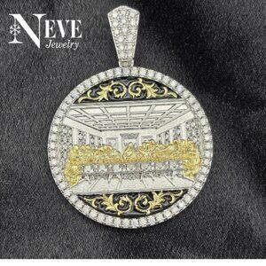 Sterling Silver 925 Genuine Moissanite Last Supper Medallion Pendant